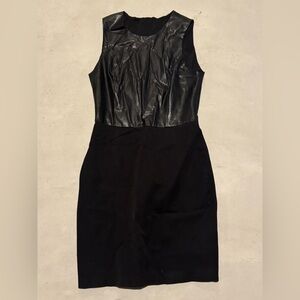 Banana Republic Black Leather-Accented Midi Dress